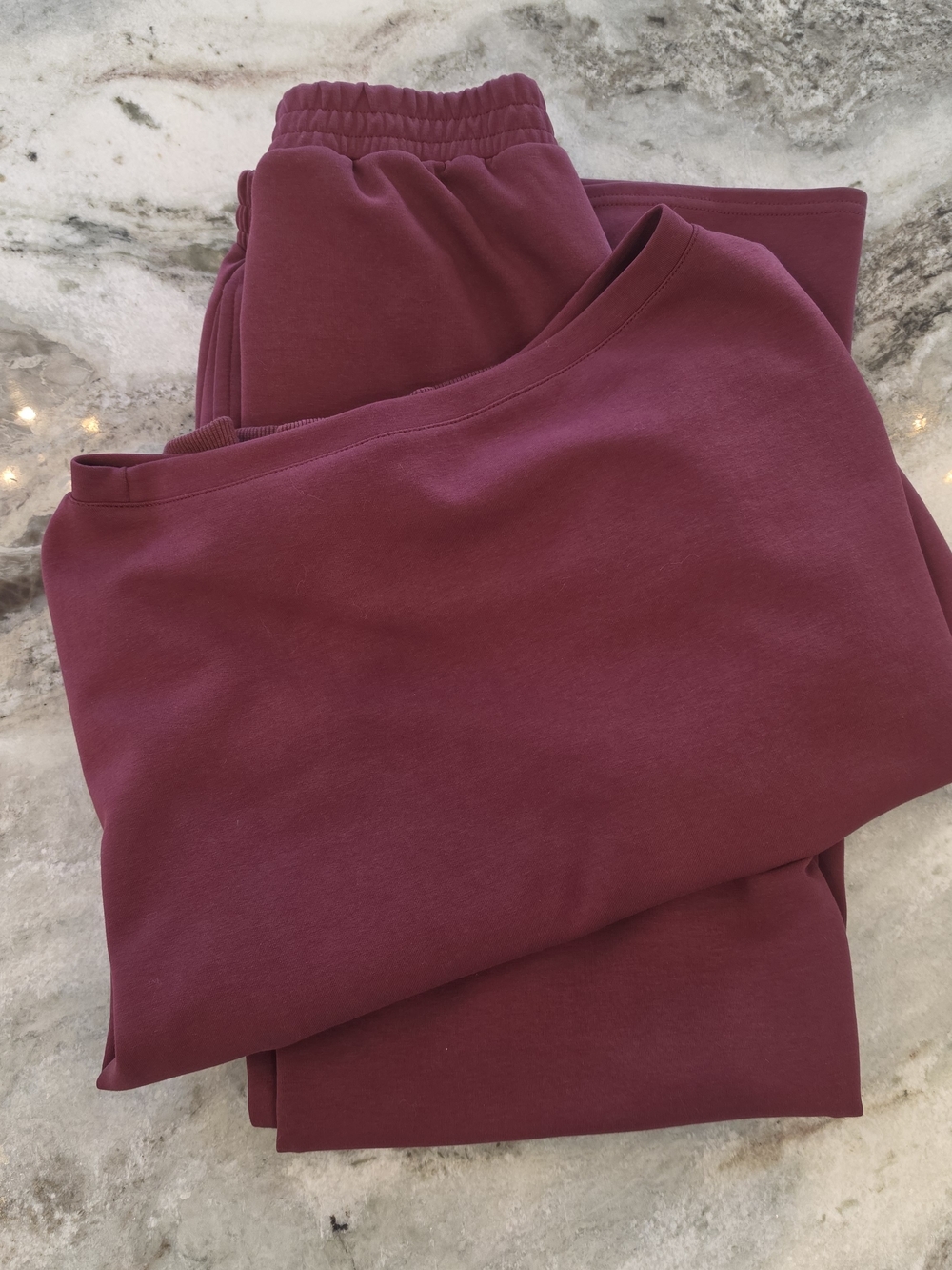 KM Burgundy Off-the-Shoulder Sweatshirt & Sweatpants Matching Lounge Set, Size S